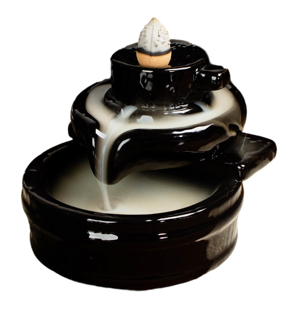 Backflow Incense Holder Black Ceramic Old Rice Mill 9cm