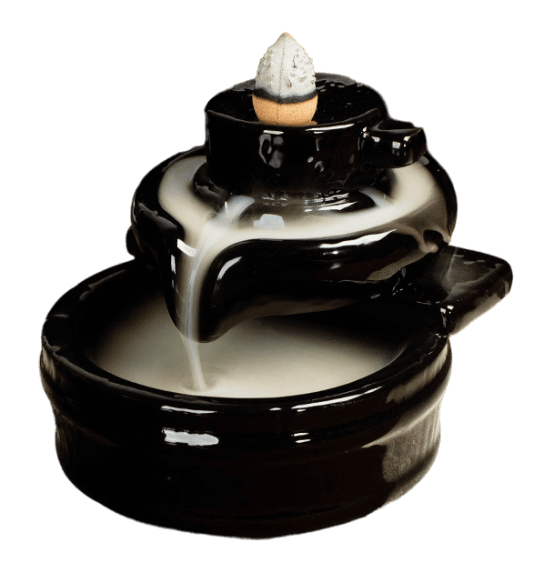 Backflow Incense Holder Black Ceramic Old Rice Mill 9cm