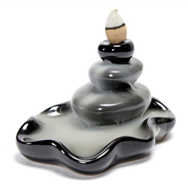 Incense Holder Backflow Ceramic Zen Stone Fountain 8cm
