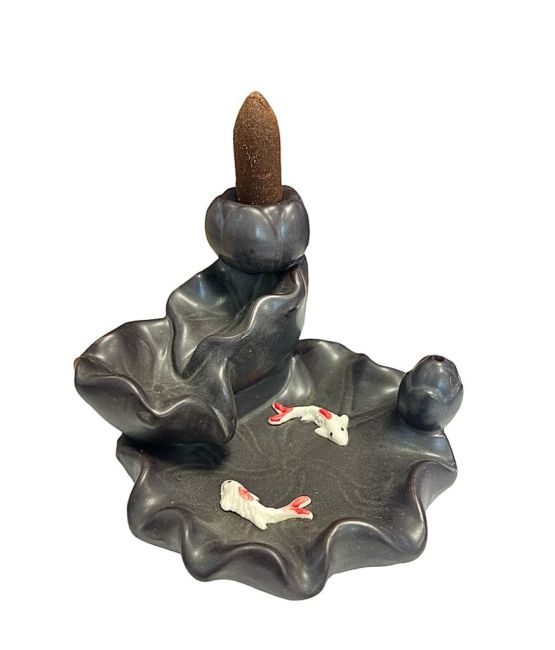 Backflow Incense Holder Ceramic Cascade Koi Fish 8cm