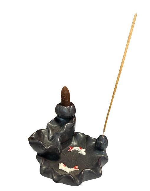Backflow Incense Holder Ceramic Cascade Koi Fish 8cm