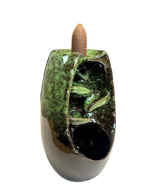 Green Ceramic Backflow Incense Holder Cascade of Leaves 13cm