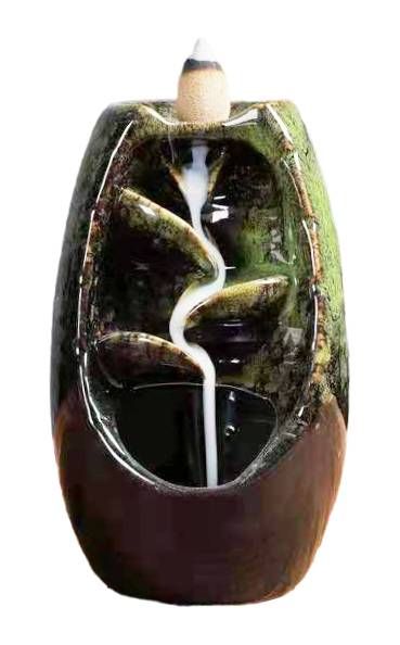 Green Ceramic Backflow Incense Holder Cascade of Leaves 13cm