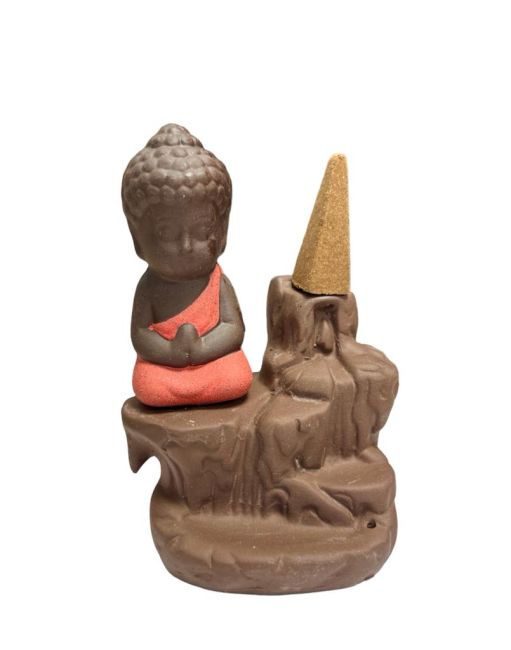 Red Buddha Ceramic Backflow Incense Holder 12cm