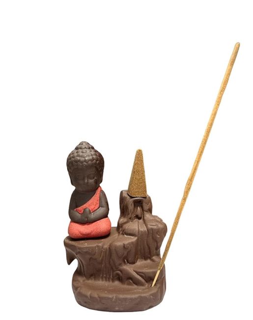 Red Buddha Ceramic Backflow Incense Holder 12cm