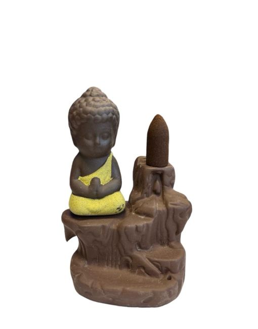 Yellow Buddha Ceramic Backflow Incense Holder 12cm