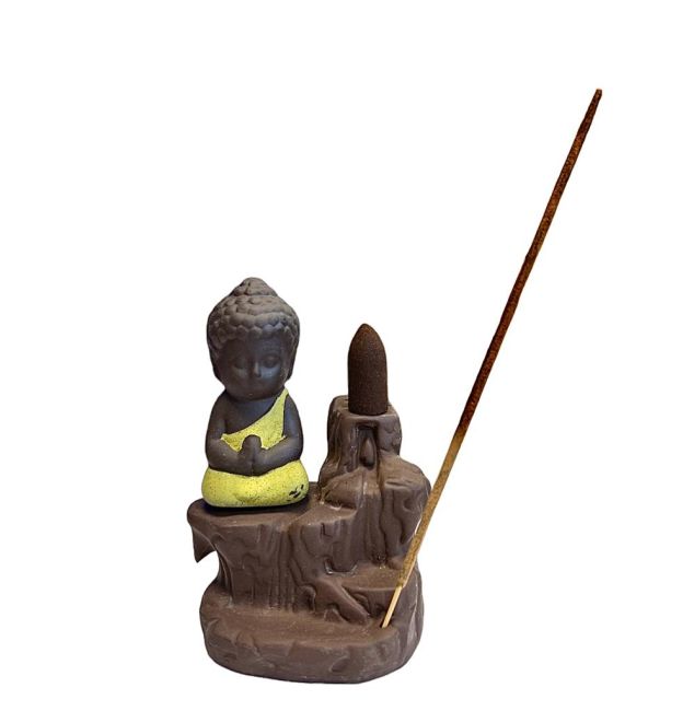 Yellow Buddha Ceramic Backflow Incense Holder 12cm