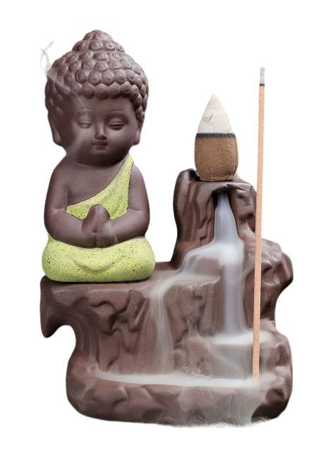 Yellow Buddha Ceramic Backflow Incense Holder 12cm
