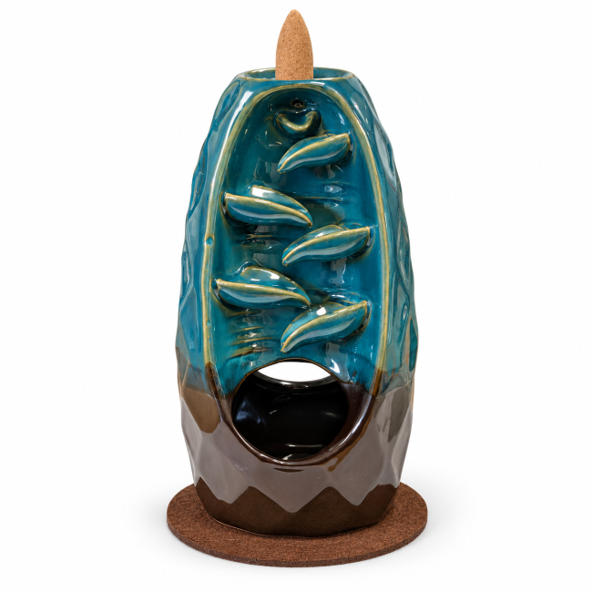 incense at Double-sided blue-brown ceramic backflow incense burner 20 cm