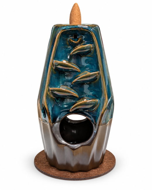 incense at Double-sided faceted blue-brown ceramic backflow incense holder 20 cm