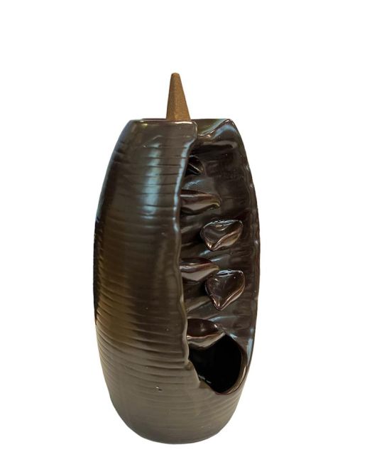 Brown-Golden Ceramic Backflow Incense Holder Cascade of Leaves 20cm