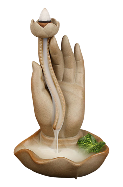 Backflow Incense Holder Beige Ceramic Hand of Buddha -Lotus 16cm