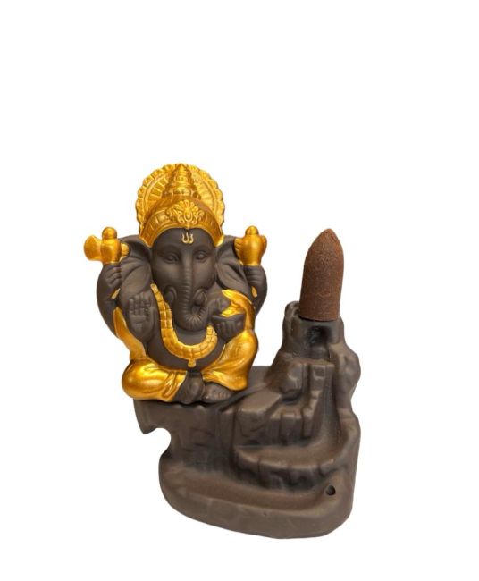 Backflow Ganesh Gold Incense Holder 11cm