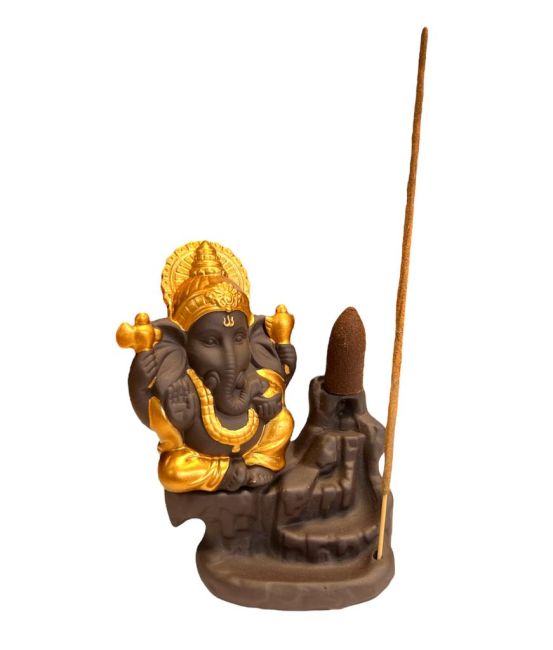 Backflow Ganesh Gold Incense Holder 11cm