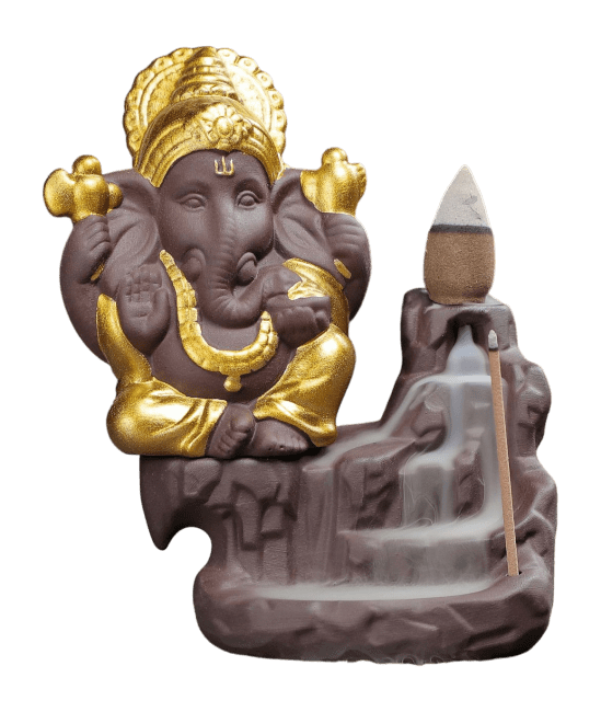 Backflow Ganesh Gold Incense Holder 11cm