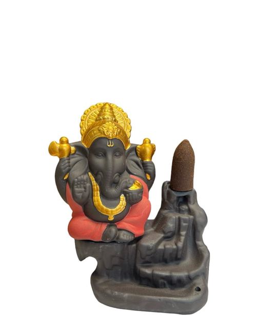Backflow Ganesh Incense Holder Red-Gold 11cm