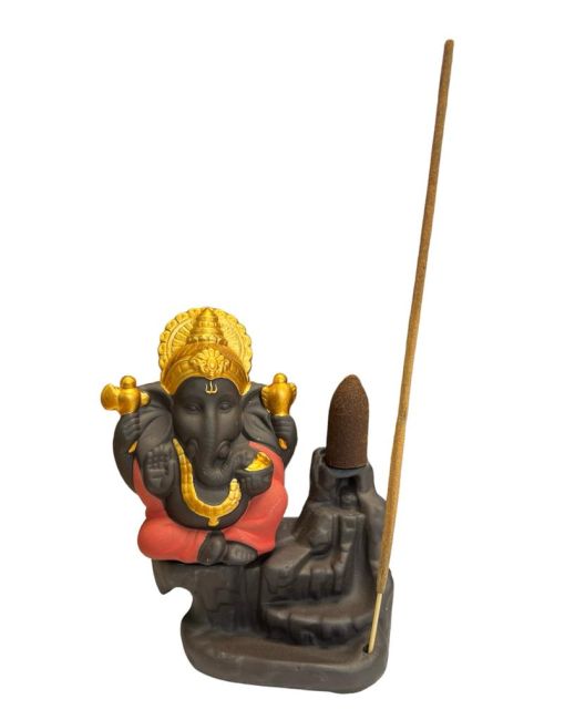 Backflow Ganesh Incense Holder Red-Gold 11cm