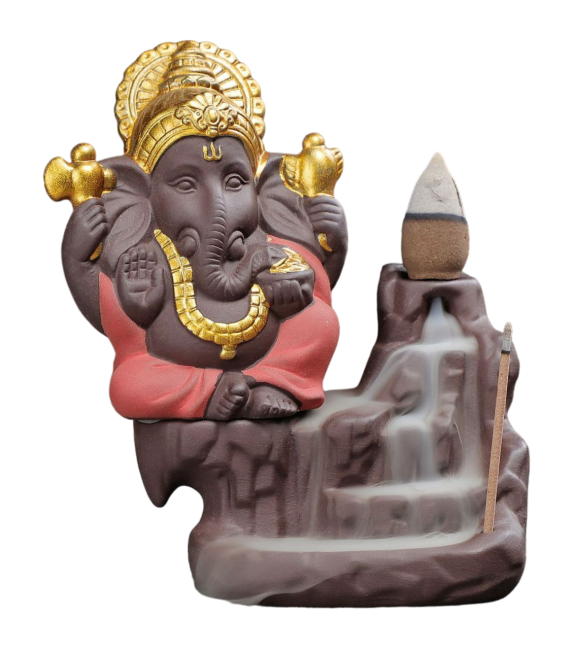 Backflow Ganesh Incense Holder Red-Gold 11cm