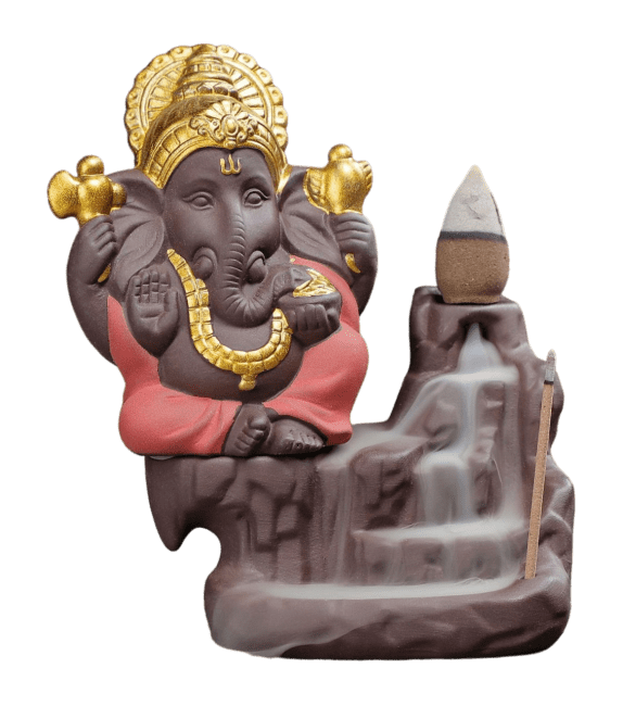 Backflow Ganesh Incense Holder Red-Gold 11cm