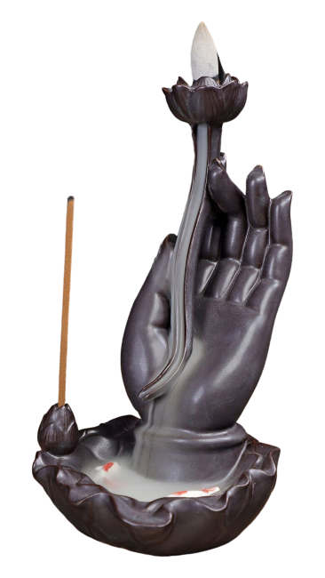 Backflow Incense Holder Buddha Hand Fountain - Koi Fish 17cm