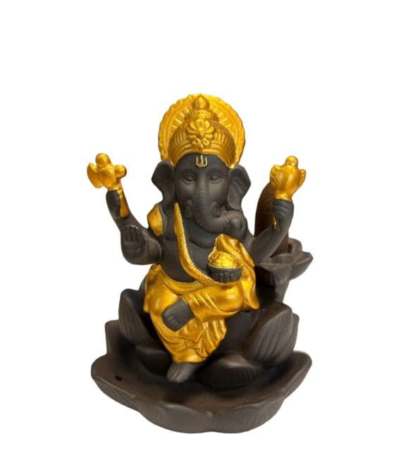 Backflow Ganesh Lotus Incense Holder - Gold 11cm