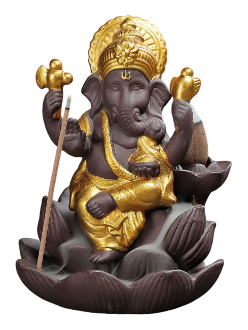 Backflow Ganesh Lotus Incense Holder - Gold 11cm