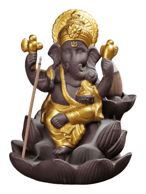 Backflow Ganesh Lotus Incense Holder - Gold 11cm