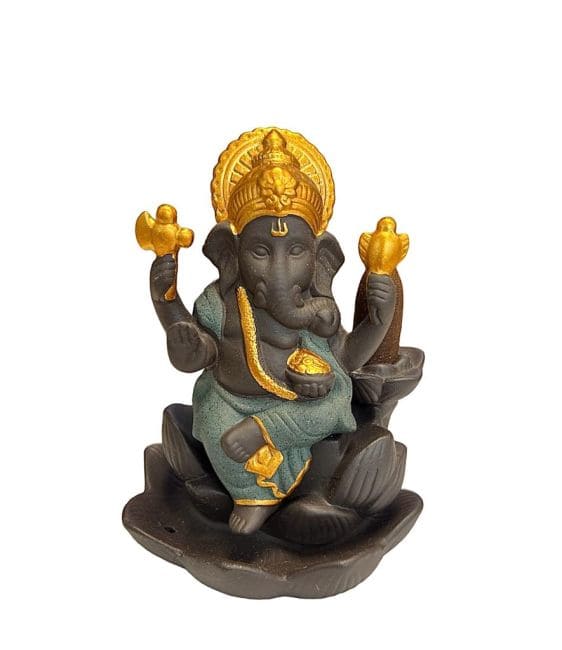 Backflow Ganesh Lotus Incense Holder - Green 11cm