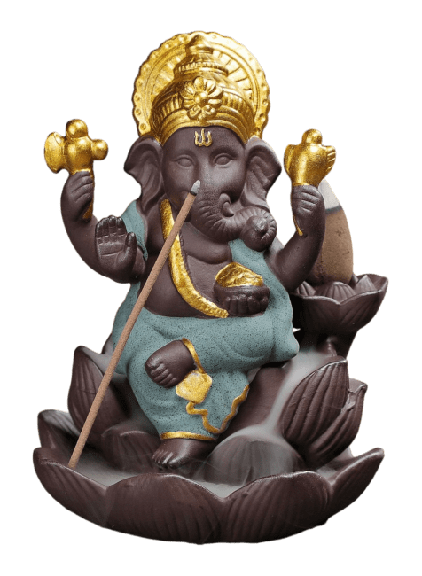 Backflow Ganesh Lotus Incense Holder - Green 11cm