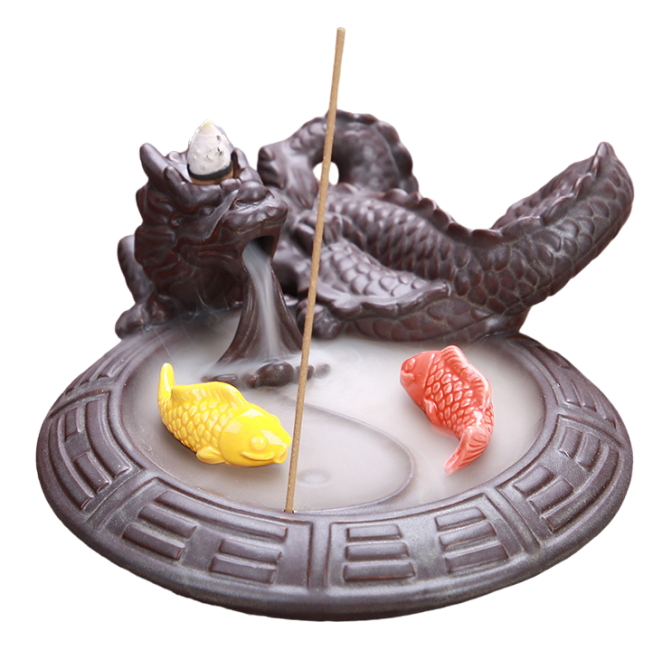 Backflow Dragon/Koi Fish Incense Holder 17cm
