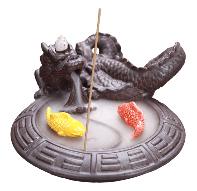 Backflow Dragon/Koi Fish Incense Holder 17cm