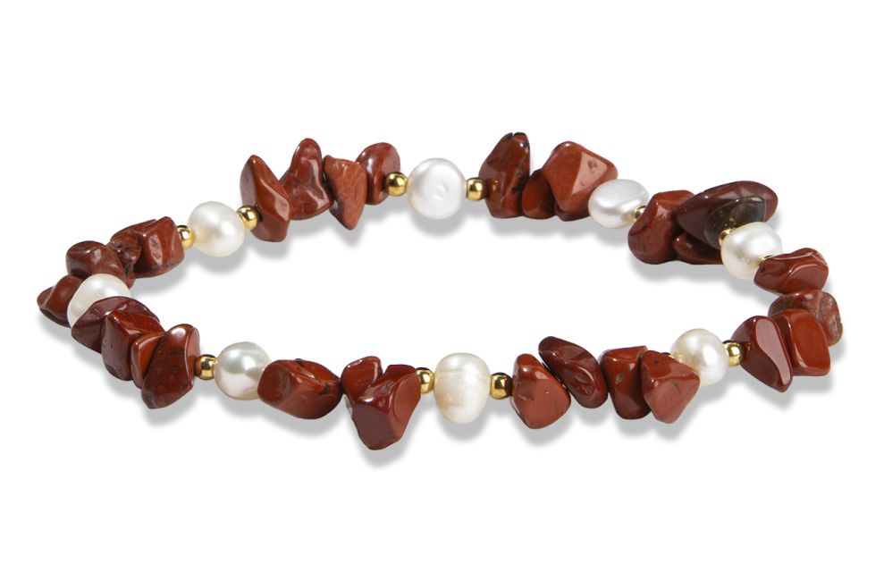 Baroque Red Jasper Bracelet A and 5-8mm Chip Pearls