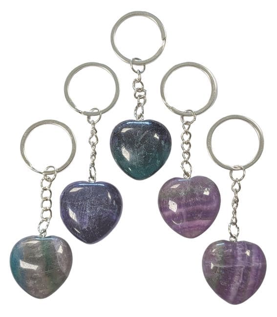 30mm Multicolor Fluorite Heart Key Ring x 5