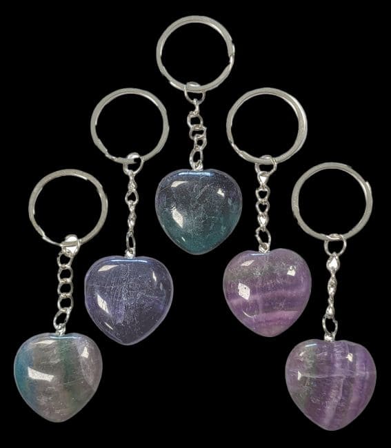 30mm Multicolor Fluorite Heart Key Ring x 5