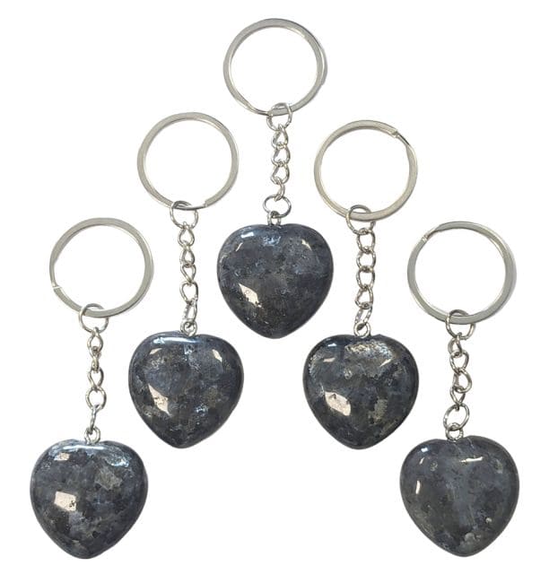 30mm Larvikite A Heart Key Ring x 5