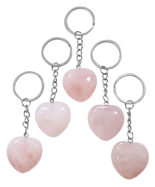 30mm Rose Quartz A Heart Keyring x 5