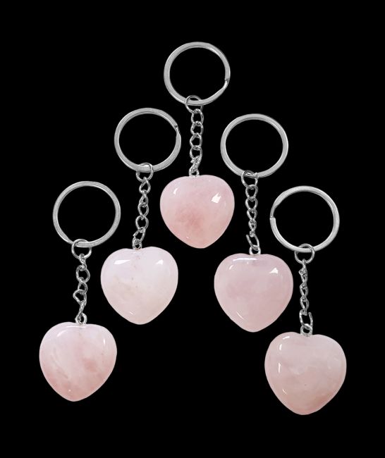 30mm Rose Quartz A Heart Keyring x 5