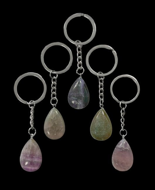 Multicolor Fluorite Drop Key Ring 30mm x 5