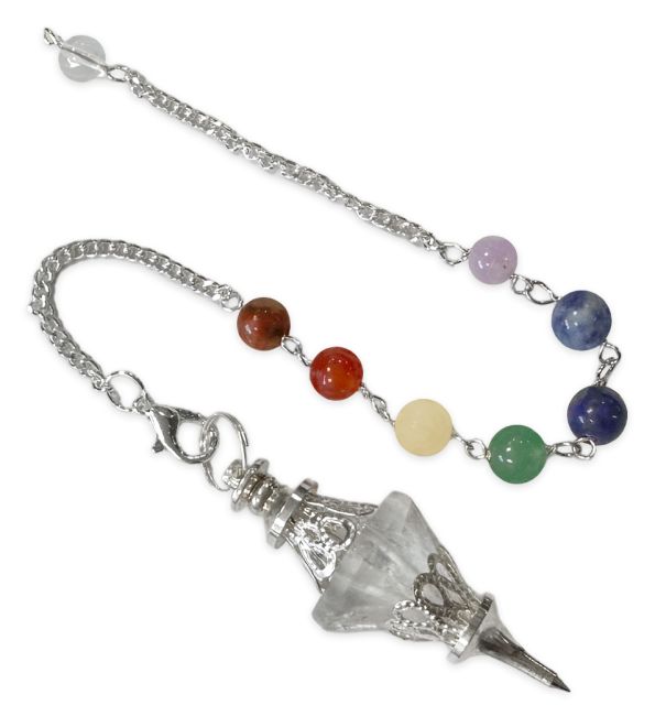 Conical Rock Crystal & metal 7 Chakras  pendulum