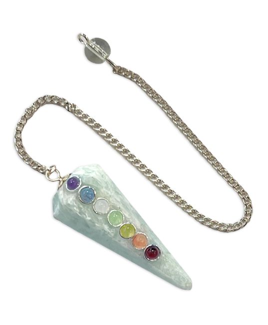 Pendulum Amazonite & Seven Chakras conical 6 faces