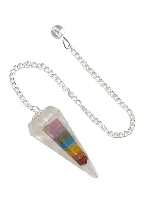Rock Crystal Pendulum & Seven Chakras conical 6 faces