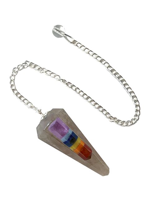 Pendulum crystal smoked & Seven Chakras conical 6 faces
