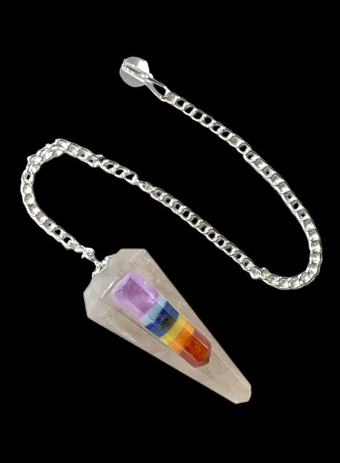 Pendulum crystal smoked & Seven Chakras conical 6 faces