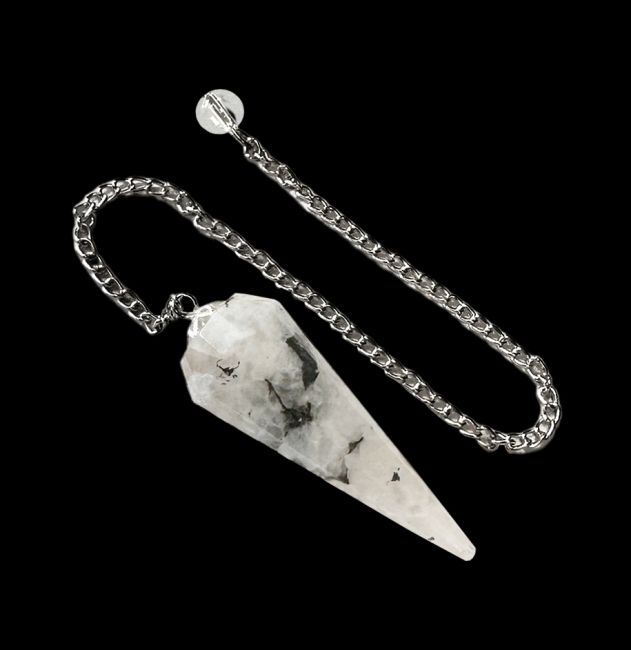 Conical pendulum in White Moon Stone Peristerite 6 faces