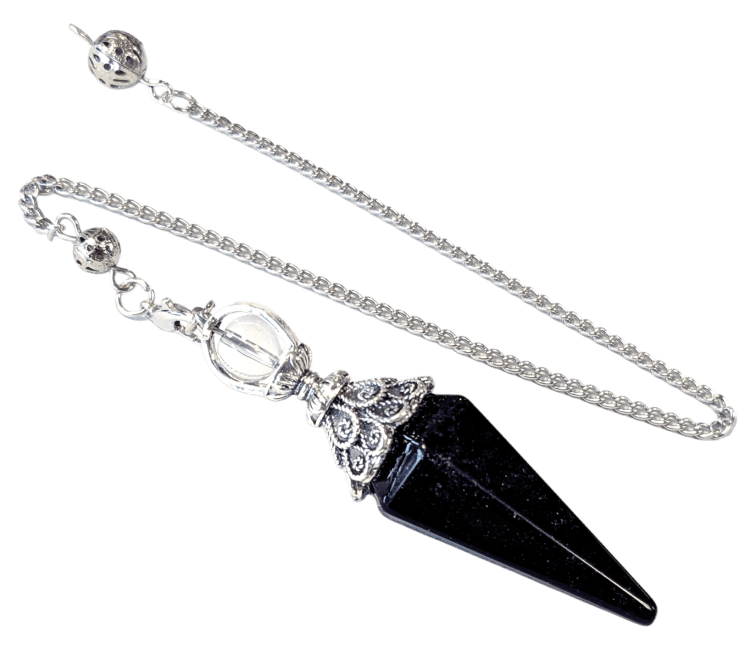 Black Obsidian Pendulum 6 faces & Metal