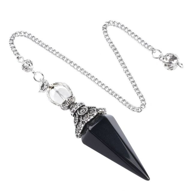 Black Obsidian Pendulum 6 faces & Metal