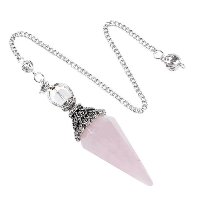 Rose Quartz Pendulum 6 faces & Metal