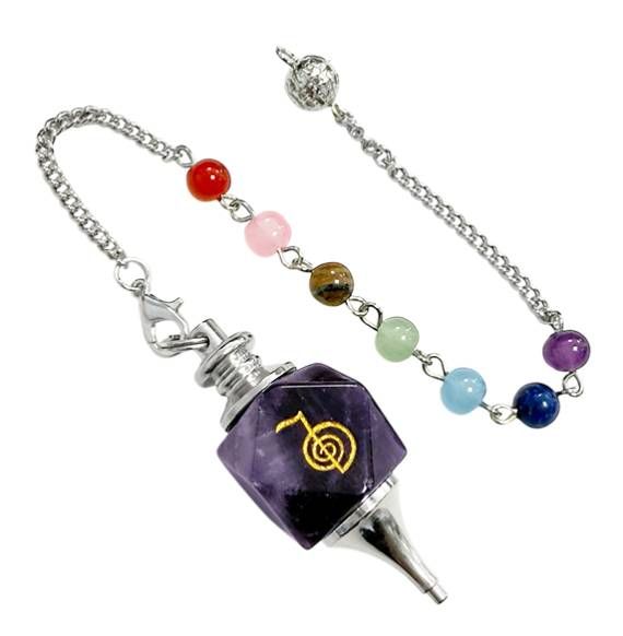 Amethyst Hexagonal Pendulum Reiki ChoKu Rei 7 Chakras