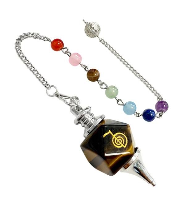 Tiger Eye Reiki ChoKu Rei 7 Chakras Hexagolal Pendulum
