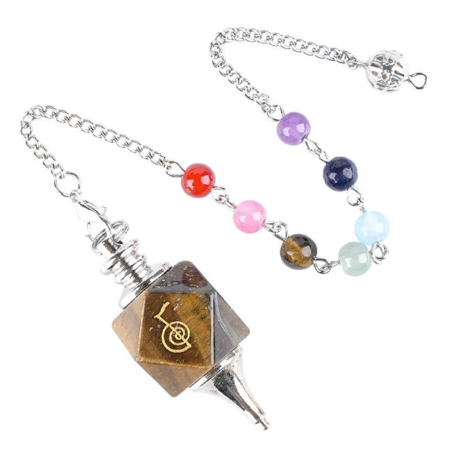 Tiger Eye Reiki ChoKu Rei 7 Chakras Hexagolal Pendulum